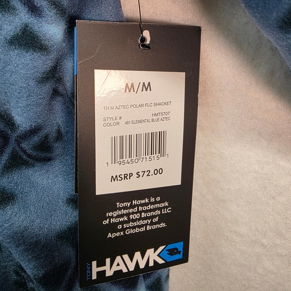 Tony Hawk Men's Sherpa Lined Fleece Shirt Jacket Shacket Hooded Aztec Blue M - Picture 6 of 13